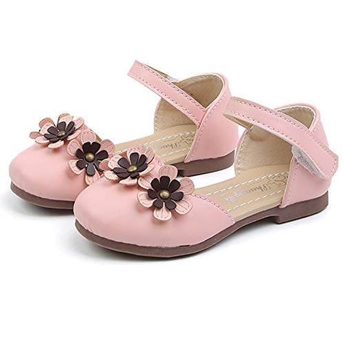 LGXH Soft Little Girl Closed Toe Princess Sandals Baby Flowers Mary Jane School Uniform Dress Flat Shoes Size 6 M US Toddler Pink