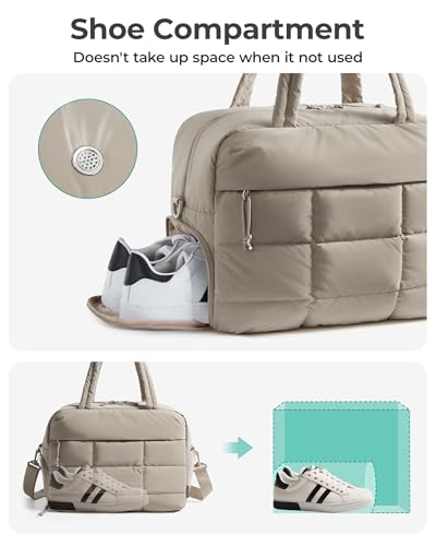 BAGSMART Small Gym Bag for Women, 23L Carry on Travel Duffle, Water-resistant Dance Bag with Shoe Compartment, Camel3