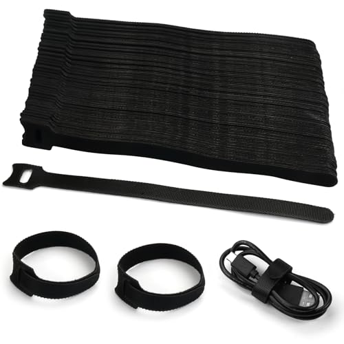 100 Piezas Bridas Reutilizables, 200mm*12mm Sujeta Cables Adhesivo Ties Ajustables para Cableado Informático, Oficina, Hogar