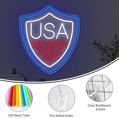 Image of Neon Sign Outdoor 4th of July Decorations for Wall Decor, Neon Lights Signs for Bedroom Home Party, USB Dimmable Sign as Gift for Independence Day Decoration 15.7 inch x 13.8 inch