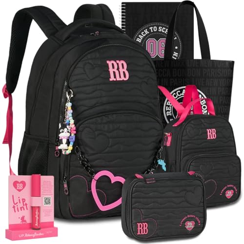 Kit Mochila RB Rebecca Bonbon Soft Escolar Lancheira Estojo Meninas Resistente Infantil Juvenil (Preto)