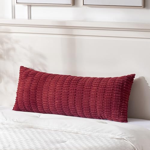 Fancy Homi Decorative Throw Pillow Covers for Bed Couch Bedroom Bench, Soft Corduroy Solid Pillow Case, Rustic Farmhouse Boho Room Decor,36" x 14" (Pack of 1),Burgundy