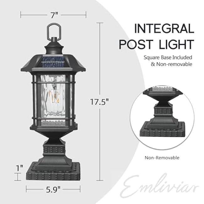 Emliviar Integral Solar Lamp Post LED Matte Black 2084P-ML SL BK