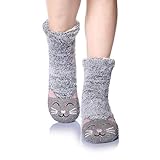 Womens Winter Slipper Socken Warm Fuzzy Plüsch Fleece Gefüttert Dicke Weiche Nette Tier Strümpfe Zuhause Schlafen Thermische Socken (Graue Katze)
