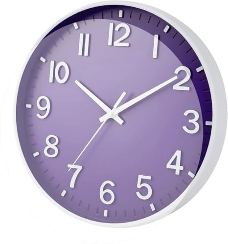 Image of TEKCOOL Plastic Digital Wall Clock 12 inch Silent Quartz Decorative Non-Ticking Classic Clock Battery Operated Round Easy to Read for Room /Home /Kitchen /Bedroom /Office /School (Purple)'