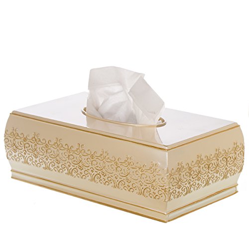 Creative Scents Shannon Rectangular Tissue Box Cover, Decorative Bath Tissues Paper Napkin Holder- Resin Rectangle Napkins Container- Durable Bottom Slider- for Elegant Bathroom Décor
