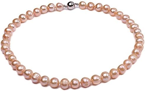 JYX PearlJYX 7-8mm Oval Natural White/Pink Freshwater Cultured Pearl Necklace 17" (Oval-pink)