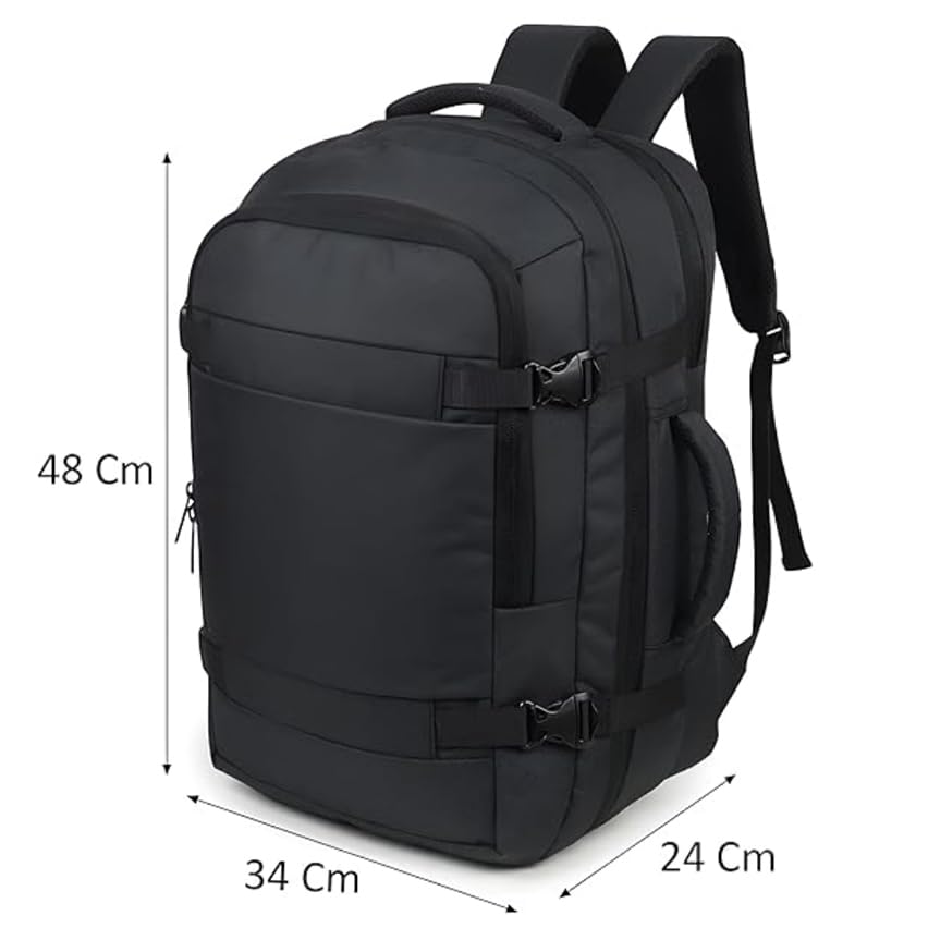Image of TECHYBEE 45 L Expandable Travel Backpack - Flight Approved Carry On Weekender Bag with 16-Inch Laptop Compartment - Anti-Theft Large Business & College Daypack (Black)