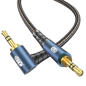 EMK 90 Degree Aux Cable 3.5 mm Auxiliary Cord Male to Male Stereo Aux Cable for Car 24K Gold Plated Hi-Fi Sound Quality Nylon Braided for Laptop Phone Tablet MP3 Player Stereo Speaker (10ft/3m)