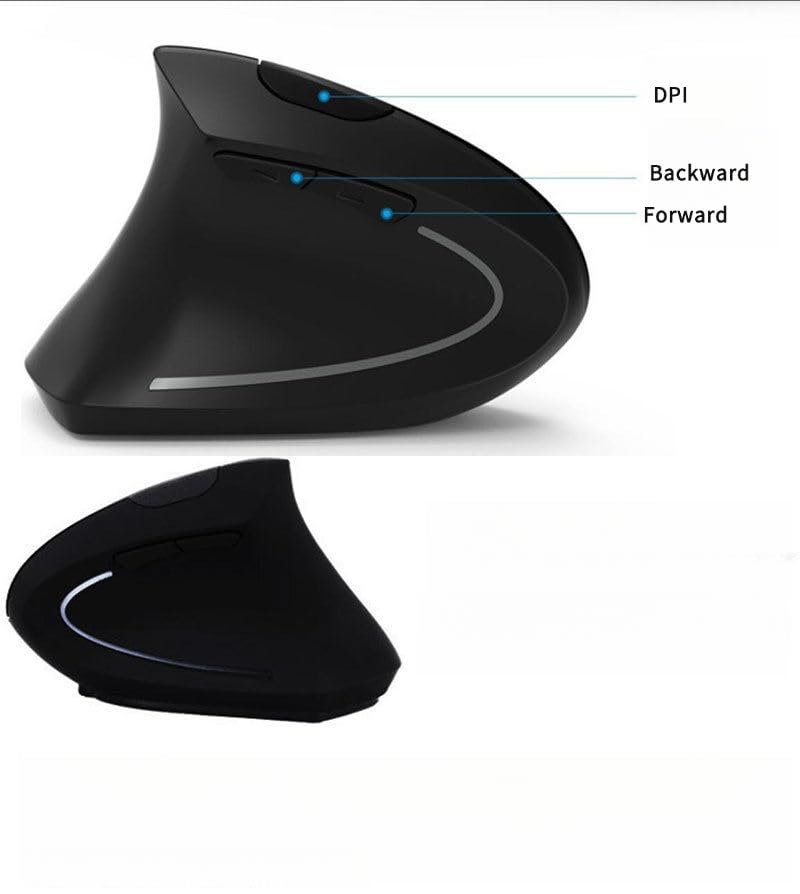 Image of FORIDA Ergonomic Vertical Wireless Mouse Rechargeable, 2.4GHz Optical USB Mouse with 6 Buttons, 800 /1200 /1600 DPI, Right-Hand Design for Laptop, PC, Mac - Black