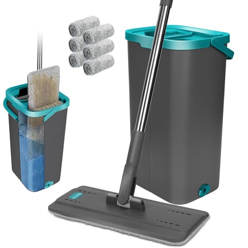 Wischmopp Set mit Eimer,Masthome Bodenwischer mit Auswringfunktion und 6 Mikrofaser Wischpads,2 In 1 Wischmop Set für Alle Hartböden, Grau+Blau Wischmopp Set mit Eimer,Masthome Bodenwischer mit Auswringfunktion und 6 Mikrofaser Wischpads,2 In 1 Wischmop Set für Alle Hartböden, Grau+Blau