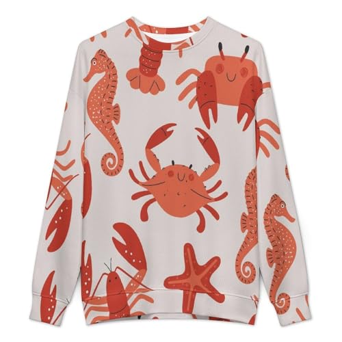 MoBlinko Mens Crewneck Sweater Blue White Lobsters Mens Sweater Sweaters for Men Long Sleeve Lightweight Pullover2