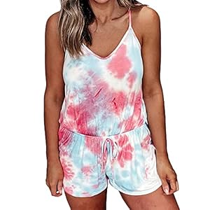 PRJN Ensembles d’été pour Femmes Tie-Dye Sling Sleepweare T-Shirt à Manches Courtes Ensemble de Pyjama Shorts Vêtements 2 pièces Survêtements pour vêtements de détente T-Shirt Pantalons Homewear