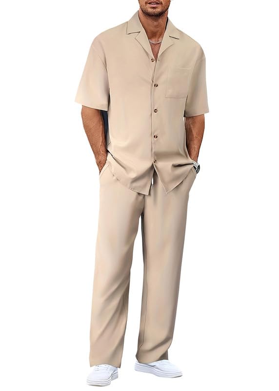 Ensemble Homme Ete Chic Chemise et Pantalon D'été Costume 2 Pieces Décontracté Tenue Elegant Survêtement Jogging Sportswear Respirant Plage Outfit