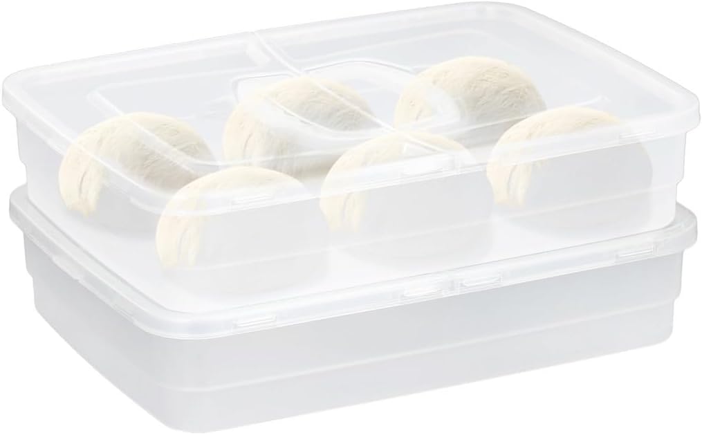 2-Pack Pizza Dough Proofing Boxes With Handles, 14.2 X 10.4 X 3.0 Inch Clear Storage Trays For Pizza Dough