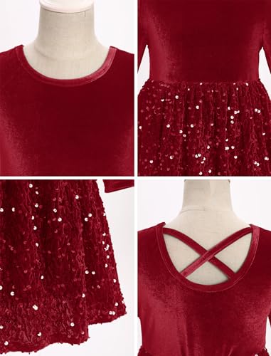 Toddler Girls' Velvet Sequin Dress Christmas Party Dresses Long Sleeve Crew Neck Ruffle Dress Fall Winter with Pockets4