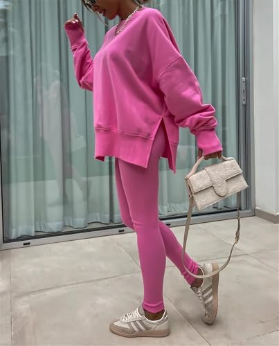 Sweatshirt and Leggings Set for Womens 2 Piece Outfits, Outfits Side Split Oversized Sweatshirt set4
