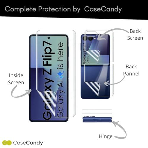 Image of CaseCandy Silicone - (4 in 1) Screen Protector Guard for Samsung Z Flip 7 | Screen Guard Protector (Back Panel + Back Screen Display + Inner Display + Hinge) for Samsung Flip 7 - HD /Bubble Free Application