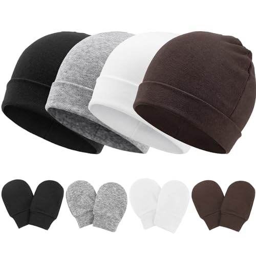 Image of Newborn Baby Hats and Mittens Set Toddler Cotton Beanie Cap Infant Newborn Hospital Hats for Baby Boys Girls 0-6 Months
