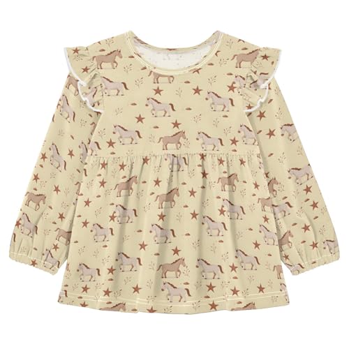 Horse Star Girls Shirts Cotton Long Sleeve Ruffle Toddler Tee Tops