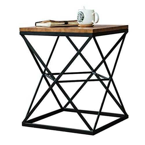 Geometricine Coffee Table Black Metal Frame Solid Wood Desktop Square