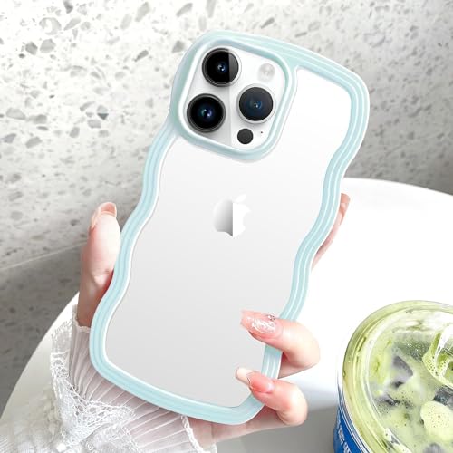 Image of MIDOS Back Cover Compatible with iPhone 14 Pro Max, Cute Curly Wave Frame Clear Case for Girls Women, Transparent Soft Silicone TPU Bumper Shockproof Protective Cover for iPhone 14 Pro Max (Mint)