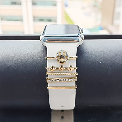 Image of 5Pcs Charms for Apple Watch band 41mm 45mm 40mm 44mm 38mm 42mm 46mm 49mm Women,Diamond+Metal Jewelry Decorative Ring For iWatch series 11 10 9 8 7 6 5 4 se 3 /2,Galaxy watch 7 /6 /5 /4,Strap Accessories