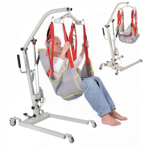 Hoyer Lifts for Home Use 510 Lbs Capacity Electric Patient Lift with 360 Rotating Arm Silent 24V Motor & 79 Lift Range Adjustable Base & Emergencies Descent for Caregivers