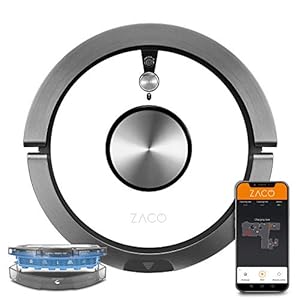 ZACO A9sPro Robotstofzuiger met dweilfunctie, app & Alexa bediening, in kaart brengen, tot 2 uur stofzuigen of dweilen, voor harde vloeren & tapijt, huisdierenhaar, met oplaadstation, snow white