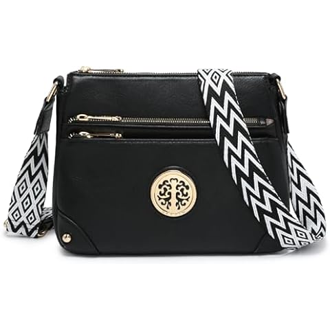 Dasein Crossbody Purses for Women Trendy Multi Pockets Shoulder Bag Medium Handbags with Guitar Strap (Black) Cover