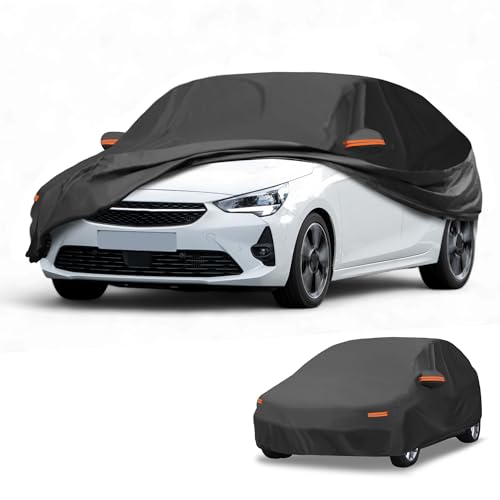 Image of All-Weather Waterproof Car Cover - UV-Resistant Outdoor Full Exterior Protection for Vauxhall Corsa 1993-2023 190T-PU Black with Right Side Zipper