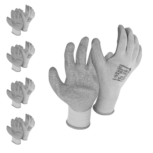 Högert Technik DILL Lot de 12 paires de gants de protection enduits de latex, gris/bleu, taille 10, résistants aux déchirures et aux perforations, parfaits pour les travaux de montage et d'entretien