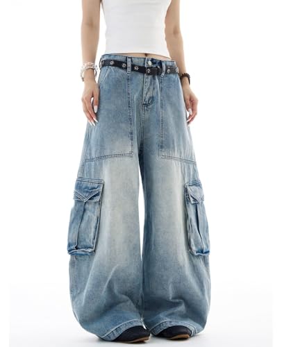 Baggy Cargo Jeans for Women Men Barrel Wide Leg Jeans Low Rise Vintage Boyfriend Denim Pants Grunge Clothes3