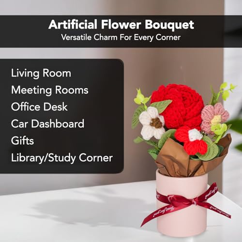 Image of Nostrae by Ekhasa Red Rose Crochet Flowers Bouquet (Small Size) | Knitted Flowers For Gifting | Woolen Bouquet Perfect For Crochet Gifts | Handmade Bouquets Gift