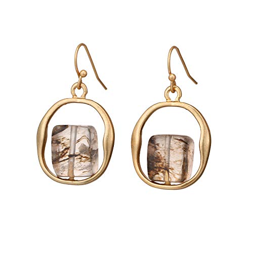 Boucles d'oreilles rondes dorées en pierre naturelle pour femme