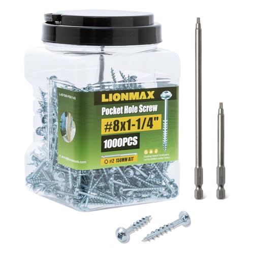 Image of LIONMAX Pocket Hole Screws 1-1 /4 Inch, 1000 PCS, Interior #8 Pocket Screws