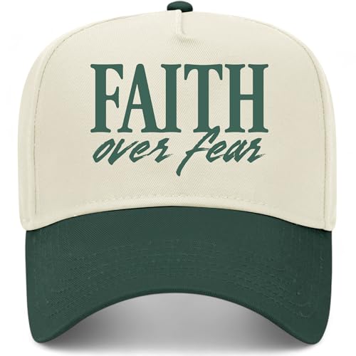 Faith Over Fear Vintage Trucker Hat | Premium Snapback Baseball Hat for Men & Women (US, Alpha, One Size, Green/Natural)