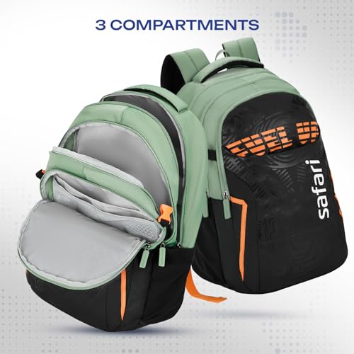 Image of Safari Verge 2 37L Casual Printed Backpack, School Bag for Boys and Girls, Travel Bag for Men and Women, 3 Compartments, Raincover, Armour Base, Organiser, Bottle Holder, Front Pocket, Sage