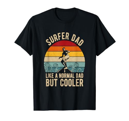 Olas retro y silueta de tabla de surf outfit surfer dad Camiseta