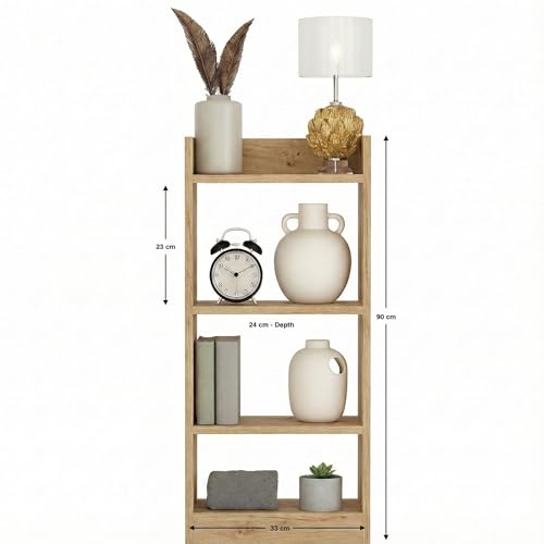 Image of FURLAY Modern Minimalist Wood Ladder Shelf - 4-Tier Open Storage Unit, Space-Saving Organizer for Bathroom, Kitchen, and Living Room (Classic Oak)