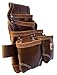 Western Heritage | Heavy Duty Leather Tool Pouch Bag | Professional Grade | Carpenter, Construction, Framers, Handyman Tool Bag, Reinforced Seams, 5 Pockets, 2 Snap Loops (Brown)