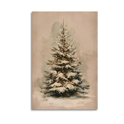 Christmas Tree in The Quiet Snow Vintage Poster Wall Art