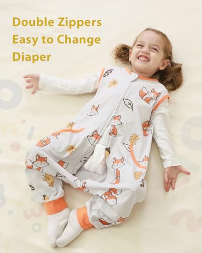 Image of HOMEAL 0.5Tog Toddler Sleep Sacks 12M-2T,Toddler Sleeping Sack with Legs, Sleep Sacks, Wearable Blanket, Fox