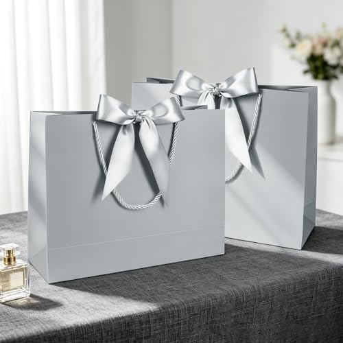 Image of JMANNI 12 Pcs Black Paper Gift Bags with Ribbon Handle