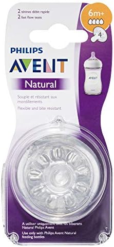 Philips Avent Natural Teat, 6 Months+, Fast Flow, Anti-colic, Pack of 2 - SCF044/27 2 Count (Pack of 1)