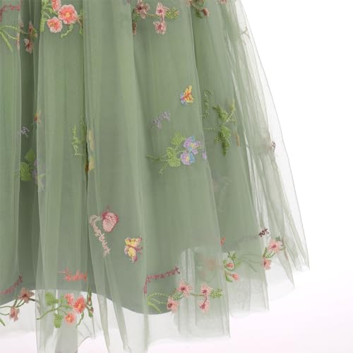 Ibtom Castle Spring Dresses For Girls 14-16: Flower Girls Spaghetti Strap Tulle Floral Dress Long A Line Wedding Pageant Dresses Princess Birthday Party Ball Gown Formal Dress Sage Green 10 Years thumb #4