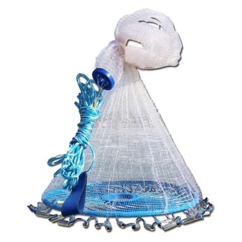 Vrgadonor Hand Thrown Fish Thread Fishing Net Thickened Hand Rope Reinforced Suitable for Catching Fish, Shrimp, Crabs. White Size: 8ft/2.4m Diameter Cover