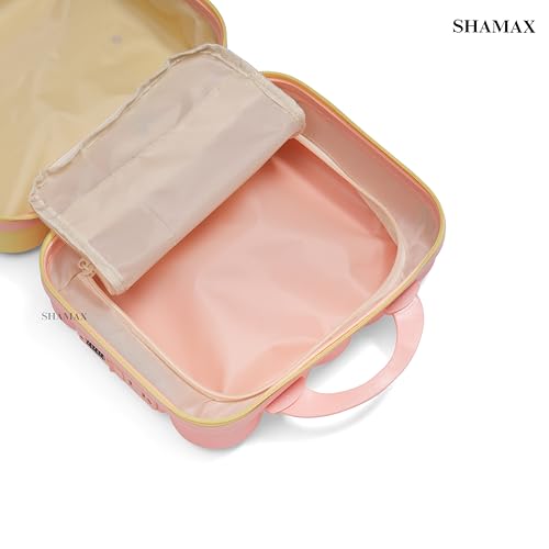 Image of SHAMAX Hard Shell Mini Luggage Cosmetic Case - Portable Vanity Case (30x30x15 cm) Travel Makeup Organizer with TSA Number Lock, Gift for Women and Girls (Pink-Yellow)
