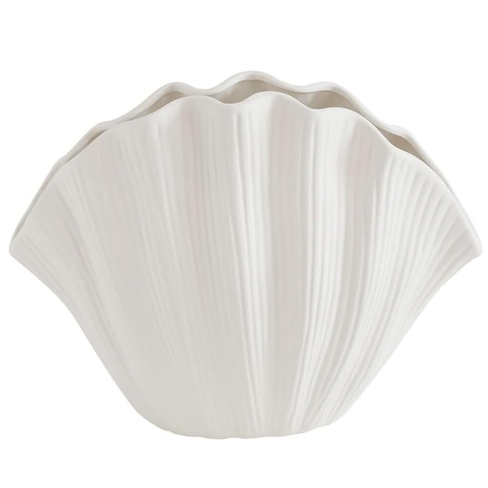 qimoi Nordic Style Shell Shaped Ceramic Vase Home Decor Tabletop Artificial Flower Plant Holder Tableware Flower Arrangement