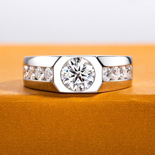 Moissanite Wedding Ring for Men 1/1.64cttw D Color VVS1 Clarity 925 Sterling Silver Moissanite Promise Anniversary Engagement Rings with Certificate2